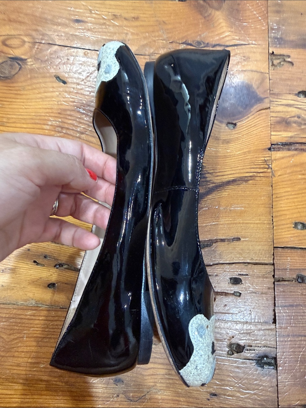 kate spade Black Patent Leather Ballet Flats with Glitter Bear Toes Size 7 M - Picture 5 of 10